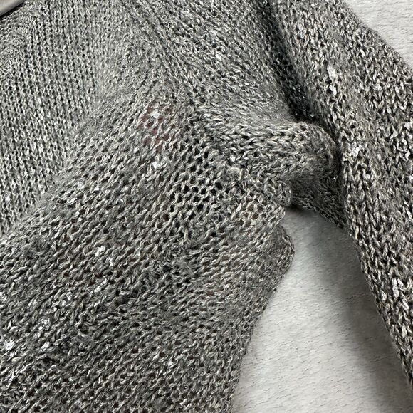 Eileen Fisher Karma Sweater M Silver Gray Metallic Italian Linen Blend Coastal - Picture 5 of 12